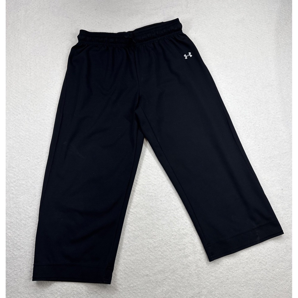 Under Armour Women's Cropped Black Leisurewear Sz Medium Relaxed Wide Leg Pants - Picture 2 of 11